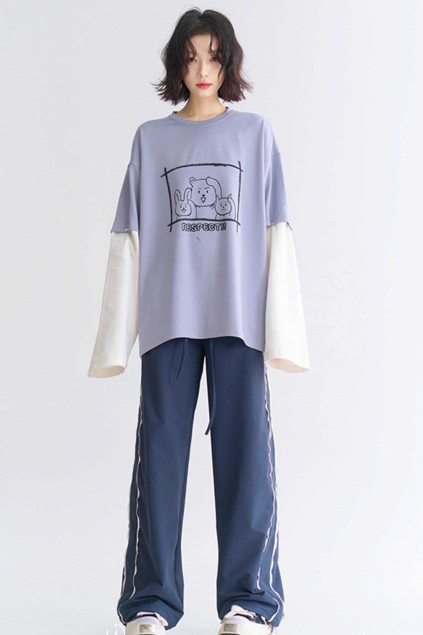 レーススタイルのスポーティカジュアルパンツ