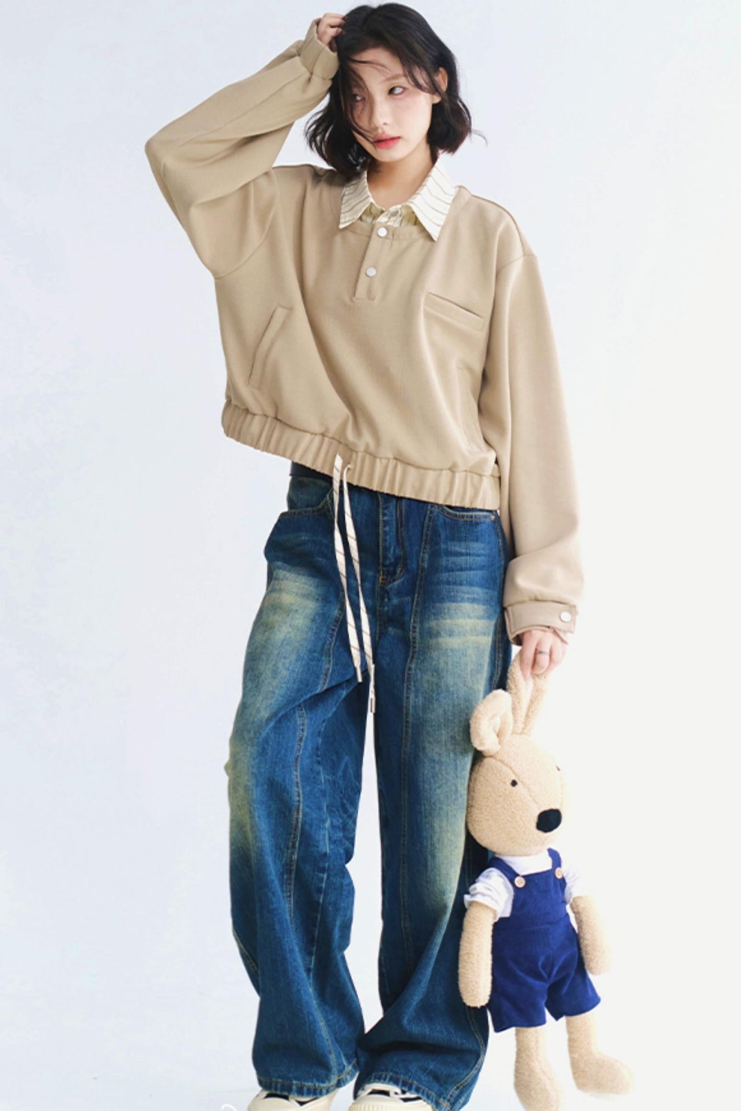 Pullover-Oberteil mit Kragen im Lagenlook