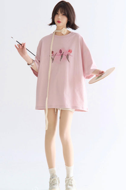 ミニマリストプリントTシャツ チューリップ