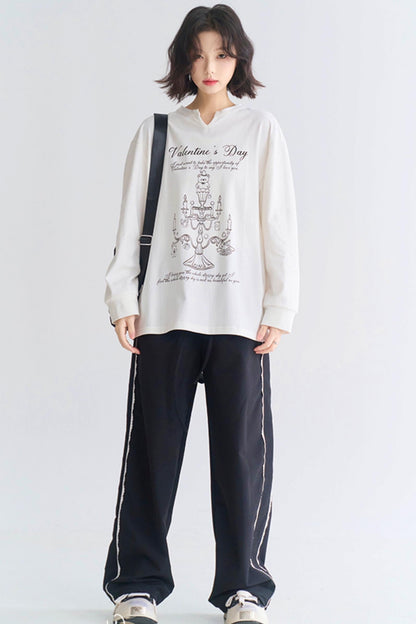 スポーティなレースのカジュアルスタイルパンツ