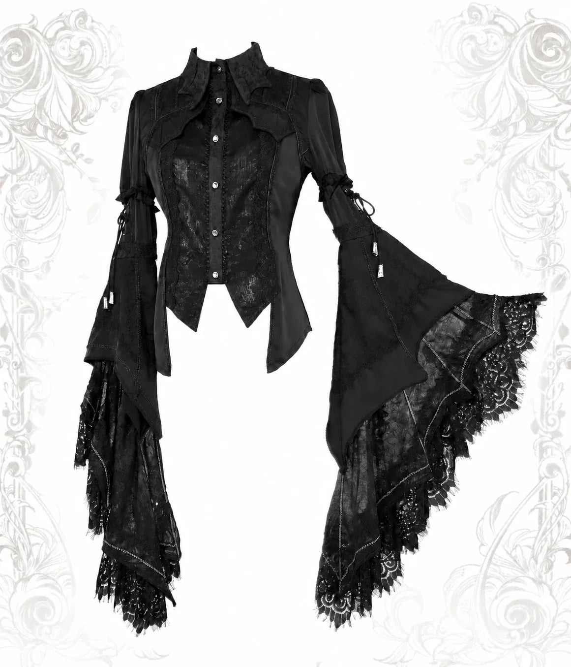 Batwing V3 black Gothic blouse with lace hime sleeves by Arca et Osis