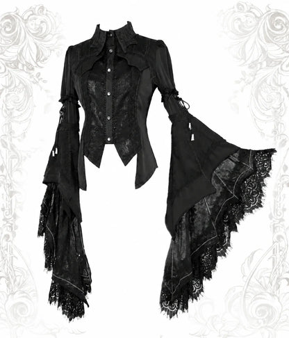 Batwing V3 black Gothic blouse with lace hime sleeves by Arca et Osis
