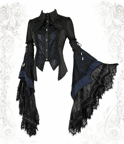 Batwing V3 blue Gothic blouse with lace hime sleeves by Arca et Osis