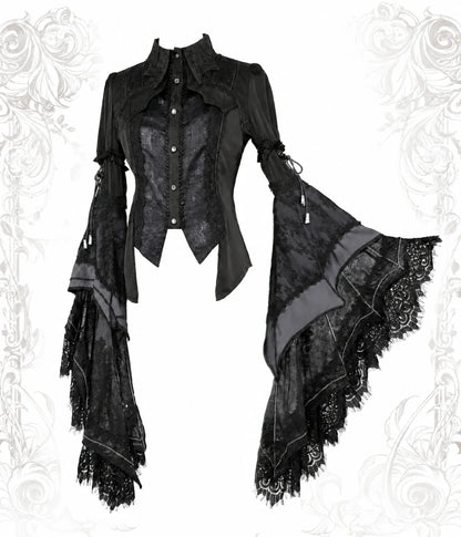 Batwing V3 dark-silver-gray Gothic blouse with lace hime sleeves by Arca et Osis