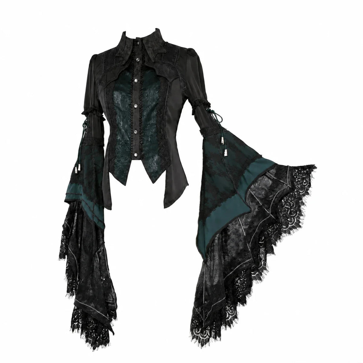 Batwing V3 green Gothic blouse with lace hime sleeves by Arca et Osis