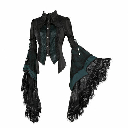 Batwing V3 green Gothic blouse with lace hime sleeves by Arca et Osis
