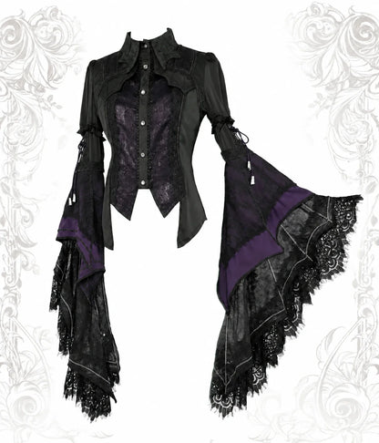Batwing V3 purple Gothic blouse with lace hime sleeves by Arca et Osis