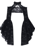 Black Shrug Collar Banded Bell Lace Sleeves Gothic