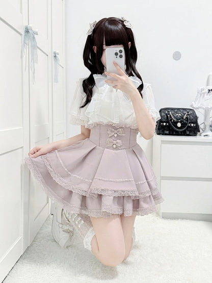 White Lace Butterfly Sleeve Blouse with Hand-tied Bow - shirohato
