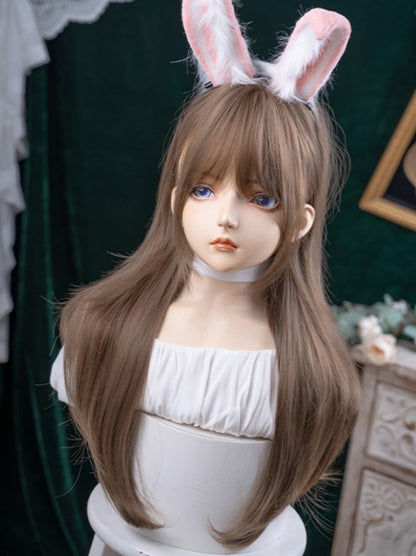 長さ72cmのウェーブウィッグ ブラウン ライトエアバングス