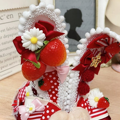 Red&White Sweet Lolita Strawberry Bunny Ears Mini Hat