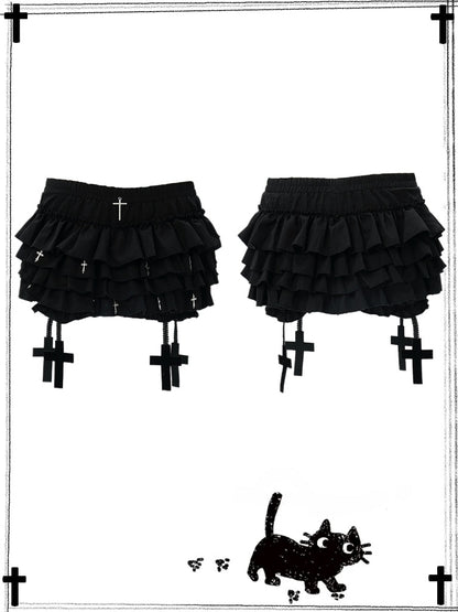 Charms Cross Tiered Built-in Black with Bloomers Mini Skort Gothic
