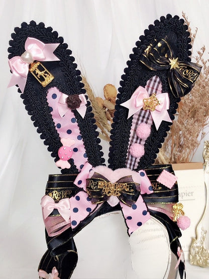 And Pattern Polka-Dot Details Bowknot KC Striped Ears Decorated Pink/RedBlack Star Bunny