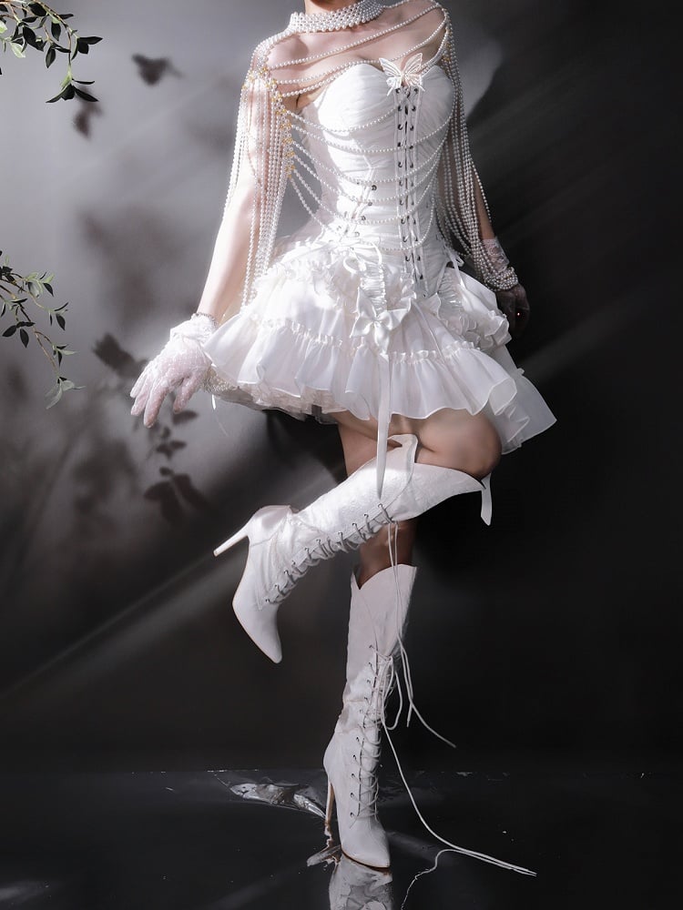 Hem Ruffle Skirt Gothic White Lolita Drawstring