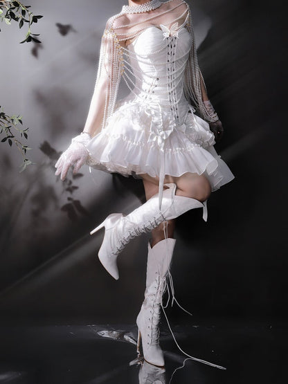 Hem Ruffle Skirt Gothic White Lolita Drawstring