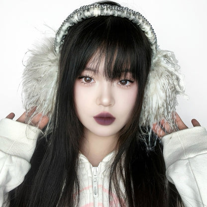 Coffee Gothic Fishbone Shaggy Earmuffs