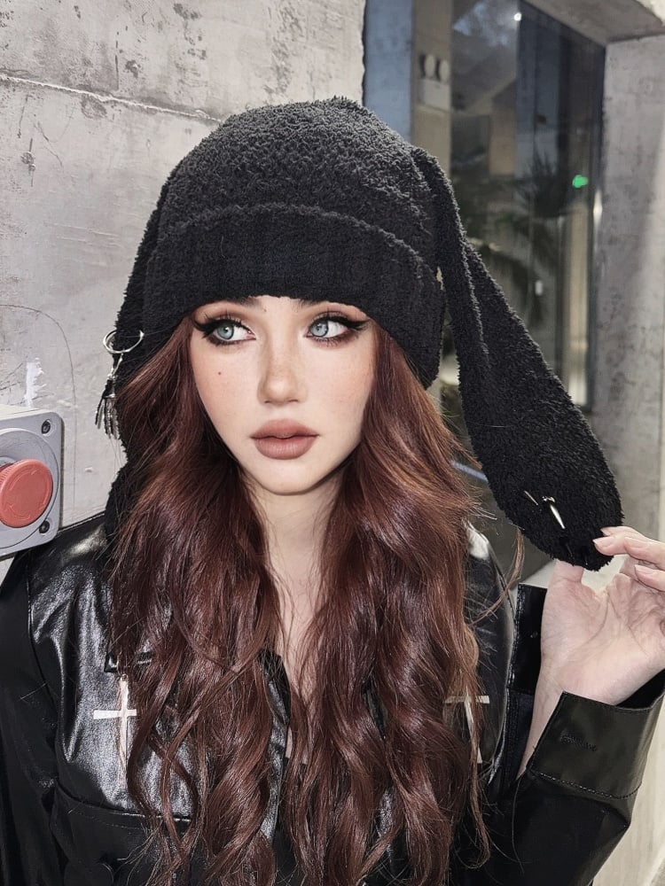 パンクスタッドブラックY2Kバニーイヤーハット