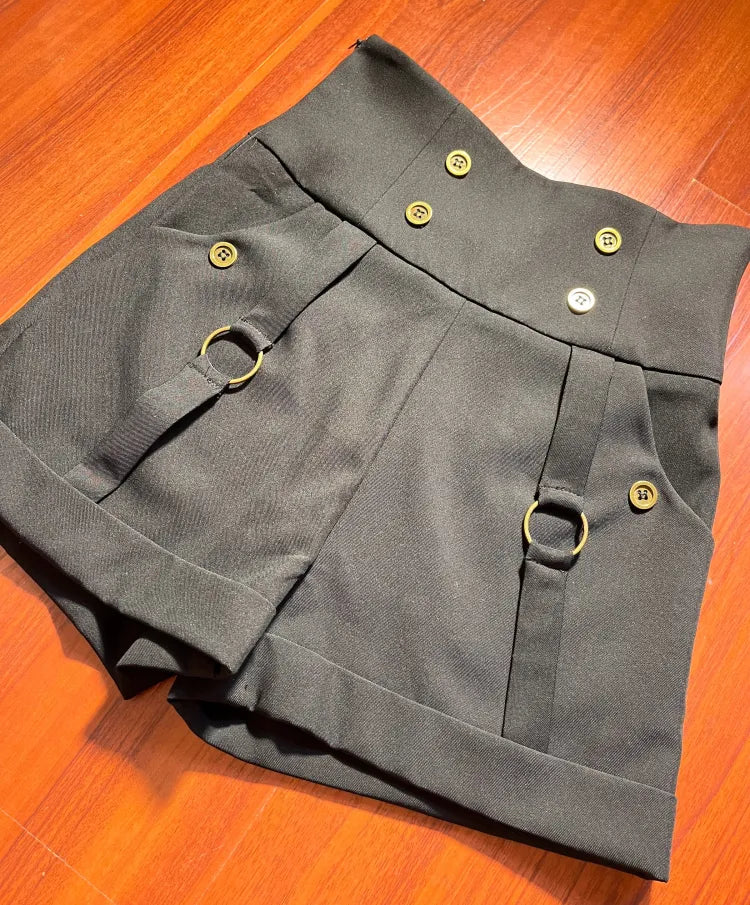 王子 バックレースアップショーツ ウエストファッション ハイウエスト ロリータ ブラック