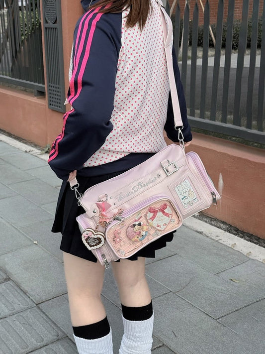 Bag Letter Pink PU with Embroidery Ita