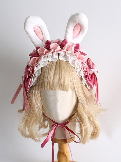 Lace Lolita and Hairband Bunny White With Detachable Ears Pink Bowknot Gorgeous