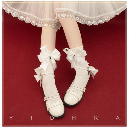 Schwarz-weiße Halbmond-Charms Bownkot Lolita Socken