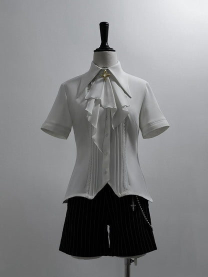 ファッション王子カラージャボポイントシャツ ショートロリータスリーブ フォールドオーバー ホワイト