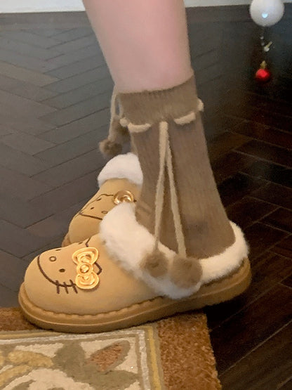 Khaki/Rot/Weiß/Grau/Grün Süße Wadensocken mit Pompons