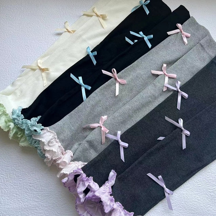 ダークグレーのブロケット リボン結び フリル袖口 レッグウォーマー