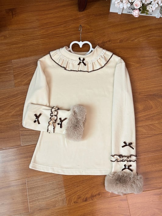 Long Autumn/Winter Ruffles Lolita Top Sleeves Coffee with Cozy