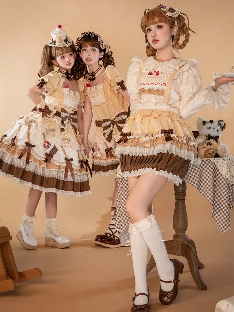 Strawberry Overall Lolita Embroidery Bodice Yellow Hem Sweet Cake Skirt Cupcake