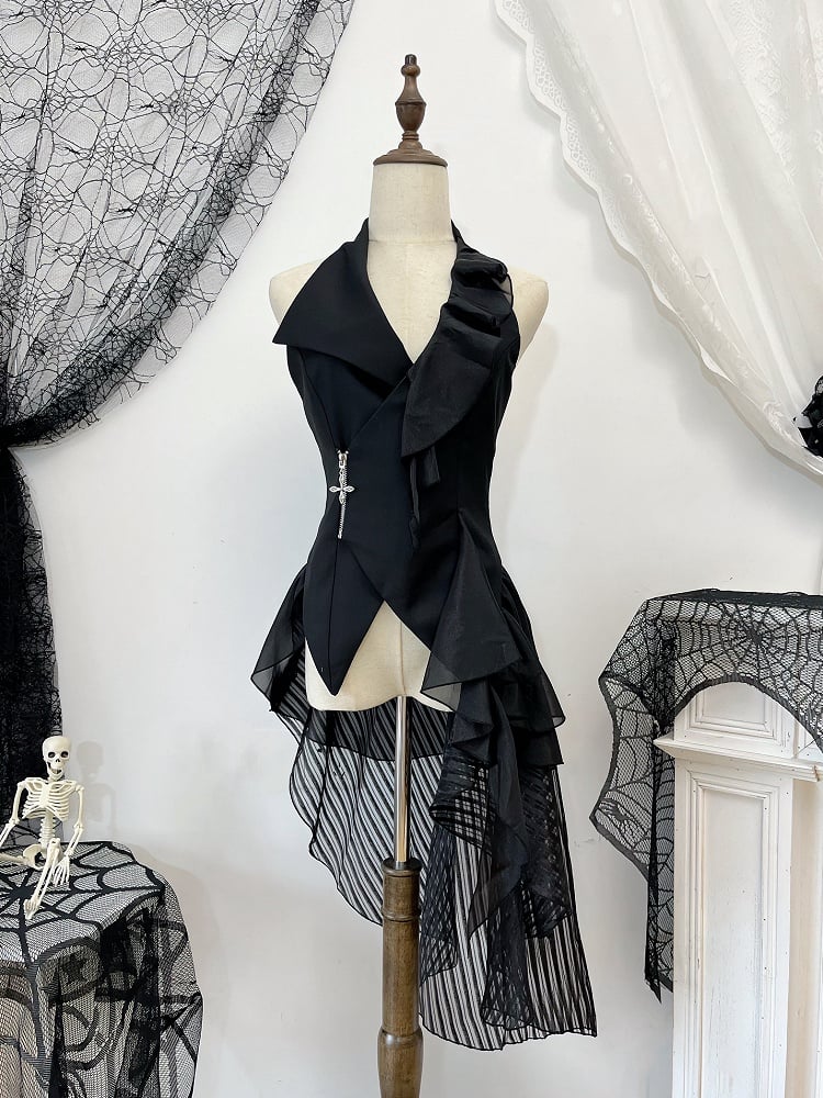 Waistcoat Gothic Ouji Lolita with Black Train Detachable Asymmetrical Design