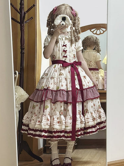 with Sweet Print Red Gingham and Dress Strawberry Ruffle Layers Lolita