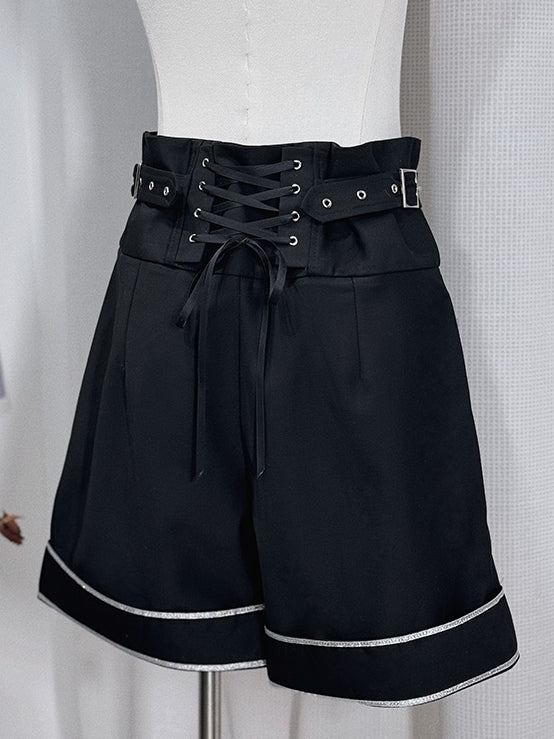 Shorts Straight-leg Black Ouji Waist Lolita High