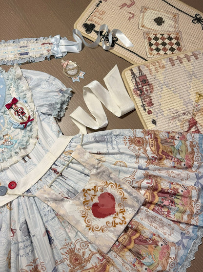 Azure Alice in Wonderland Theme Print Polka-dot Collar Sweet Gown - Forest Fairy Tales