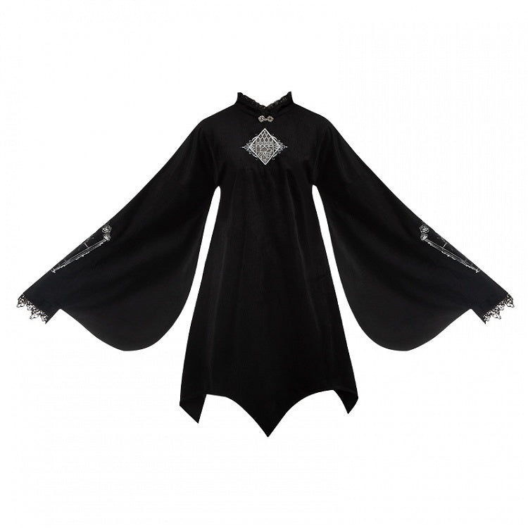 Top Hem Lolita Han Long Curved Silver with Gothic Black Embroidery