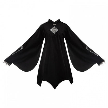 Top Hem Lolita Han Long Curved Silver with Gothic Black Embroidery