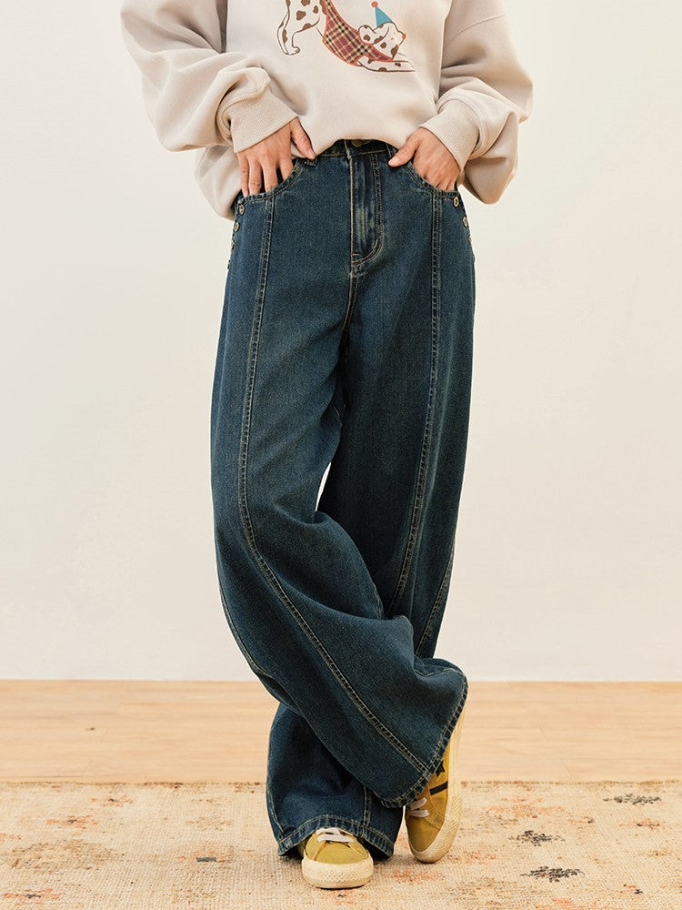 Seam Vintage - Trousers Center Front Denim High-waisted