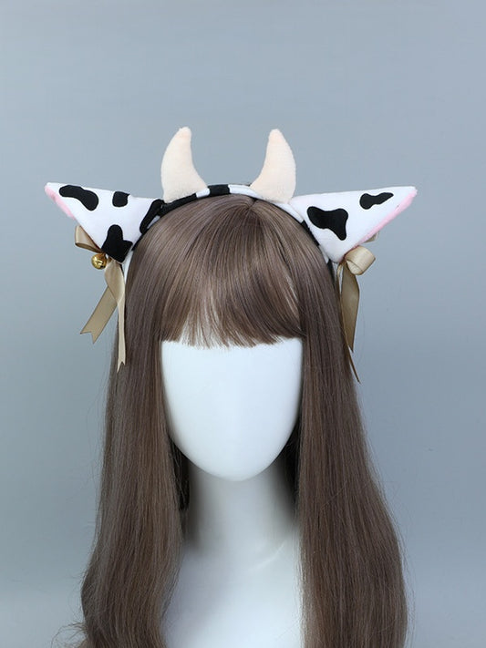 and KC Plush Black Bell Lolita White Ear Decorations Cute Bow Cow with