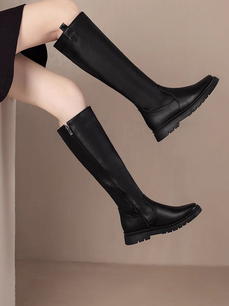 Schwarze Winterstiefel mit Reißverschluss, Verschlussdesign, innen normal/dick, kniehoch