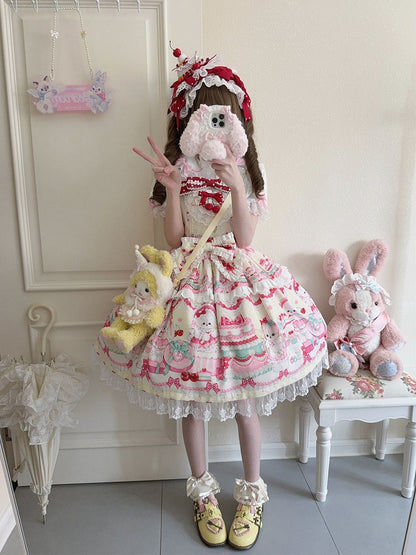 Süßes Kleid Cakes Bunny Gelber Print und Rock Lolita Pullover