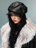 Punk Design Hat Distressed Studs Asymmetrical Black