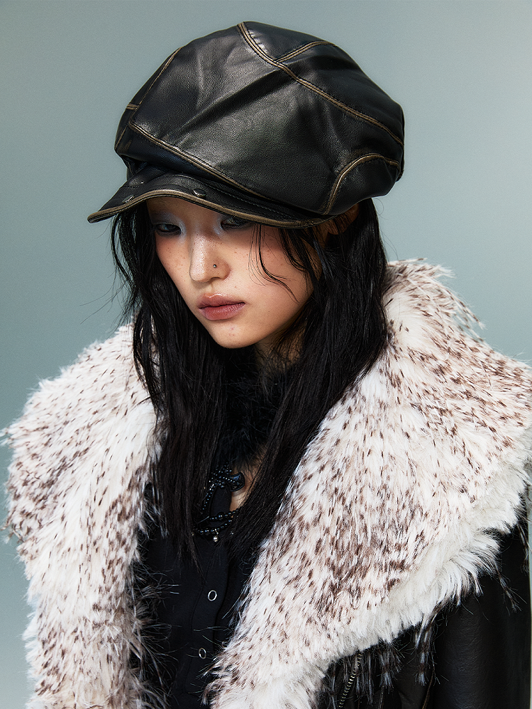 Punk Design Hat Distressed Studs Asymmetrical Black