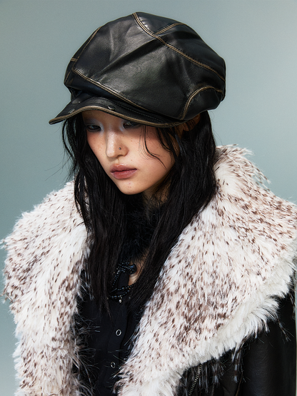 Punk Design Hat Distressed Studs Asymmetrical Black