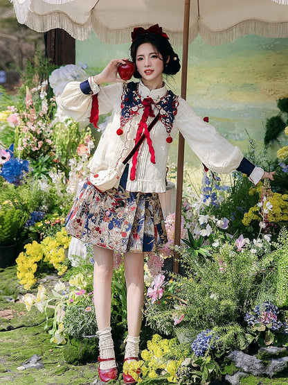 Chinese Style Apple Embroidery Outfit Set with Capelet - Zao Jing Ji