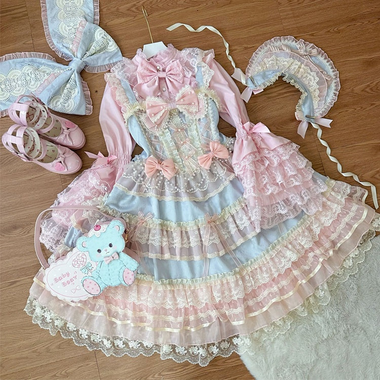 Pink Apricot Bow / Green Blue Big