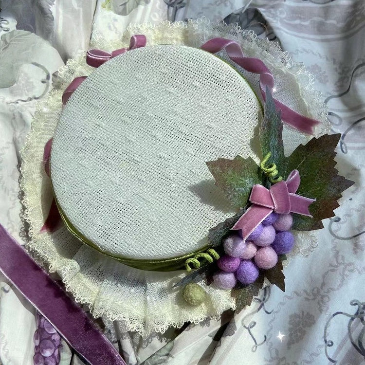 トリムグレープ ブラウン/ホワイト ミニ 蝶結び 装飾 レース ハット 詳細