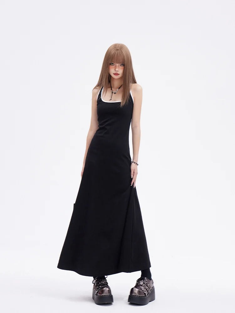 Black Backless Sleeveless Dress Slim-Fitting Knitted