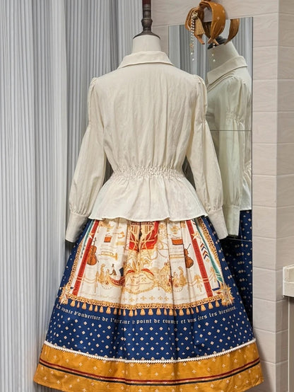 White Long Sleeve Smocked Waist Elegant Lolita Blouse - Crucis Universal Tailor Company