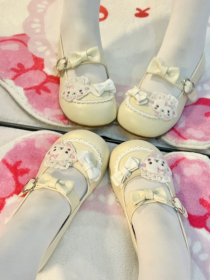 Toe Round Patches Flat with Sheep Yellow Janes Lolita Lace-trimmed Sweet Creamy Mary