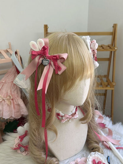 Ribbon Pink Bow Hairclip Long